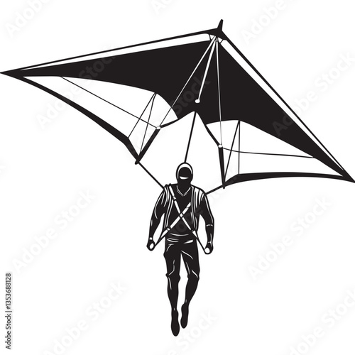 Silhouette vector of a hang glider in flight, perfect for adventure, extreme sports, and outdoor designs. Downloadable EPS format, scalable for any project