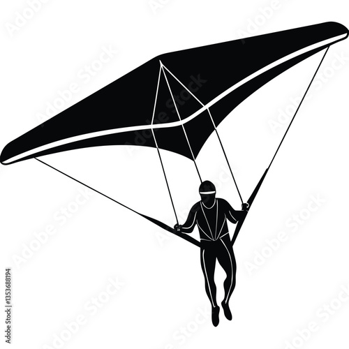 Silhouette vector of a hang glider in flight, perfect for adventure, extreme sports, and outdoor designs. Downloadable EPS format, scalable for any project
