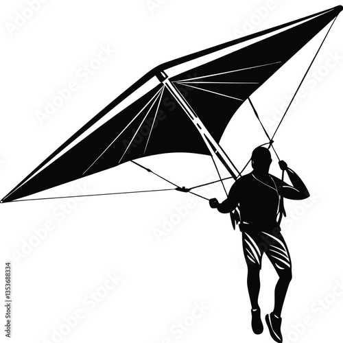 Silhouette vector of a hang glider in flight, perfect for adventure, extreme sports, and outdoor designs. Downloadable EPS format, scalable for any project