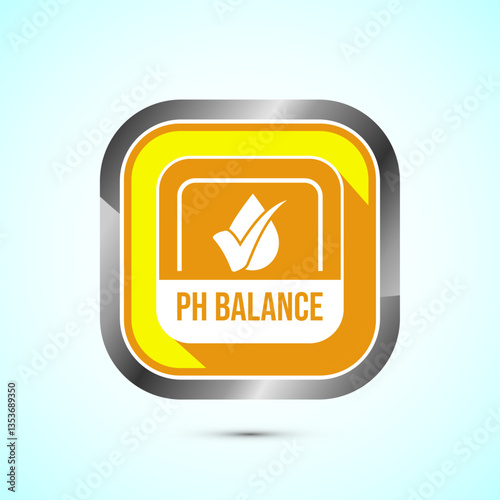 PH balance icon design illustration. Neutral PH balance icon sign, Free acidity concept, Yellow color shadow button design