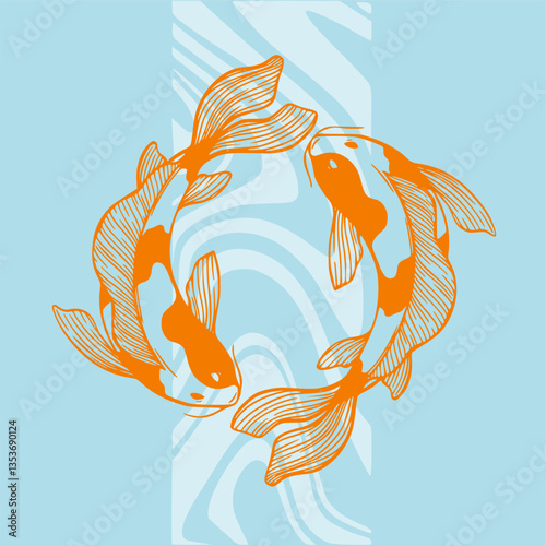 Koi fish with water and cherry flower Artwork vector white background