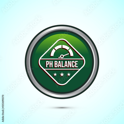PH balance icon design illustration. Neutral PH balance icon sign, Free acidity concept, Green color round button design