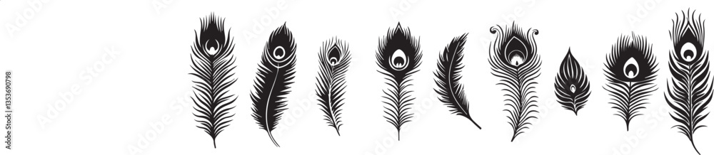 Obraz premium peacock feather silhouette vector set illustration 