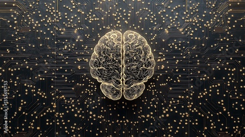 Abstract representation of a brain with a complex digital background.