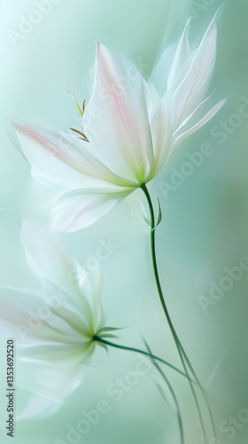 3D abstract blurred background of green white black pastel floral bouquet flowers, grunge soft colors romantic botanical gradient aesthetic flow bloom dreamy vintage texture smoke silk pattern paint