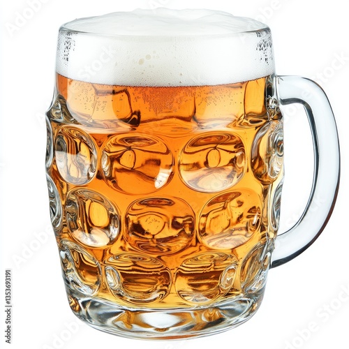 Glass beer stein filled with light amber beer