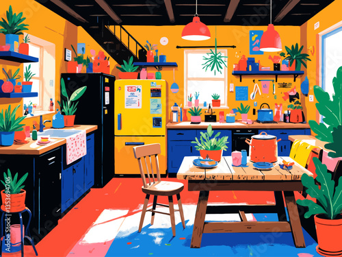 Interior of a cozy kitchen with furniture and appliances 