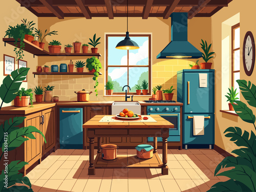 Interior of a cozy kitchen with furniture and appliances 