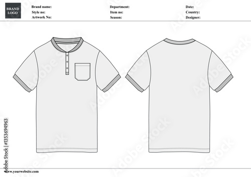  Polo shirt Technical Fashion flat sketch vector illustration template front and back views