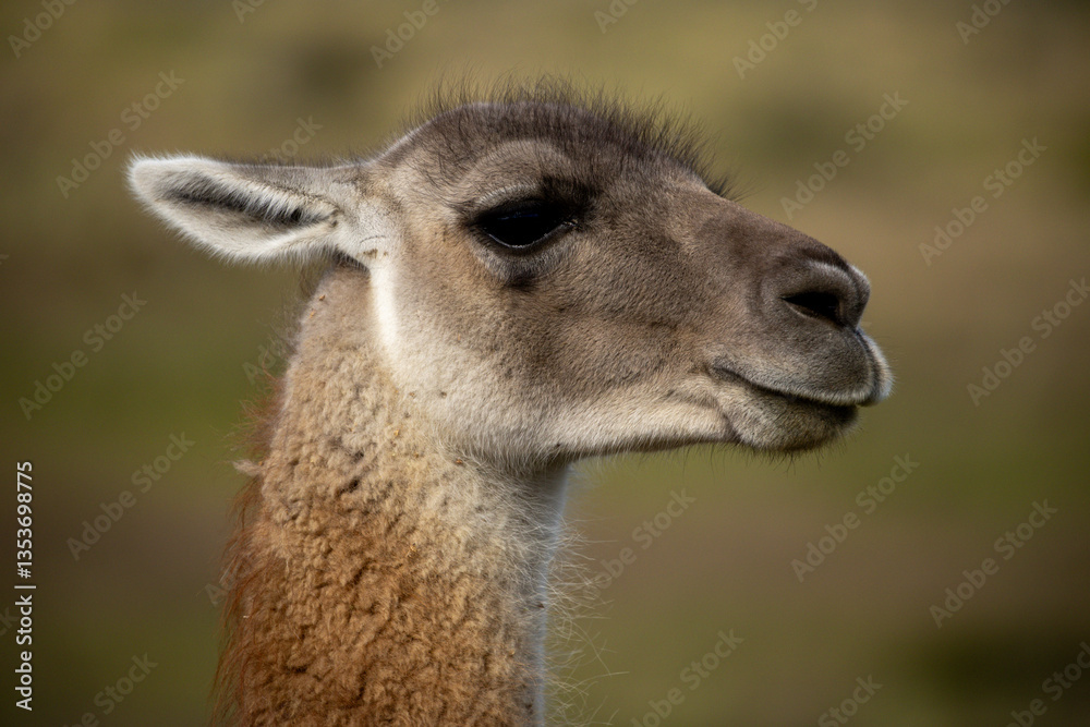 Obraz premium Guanaco (Lama Guanaco) in Torres del Paine National Park, Patagonia, Chile. 