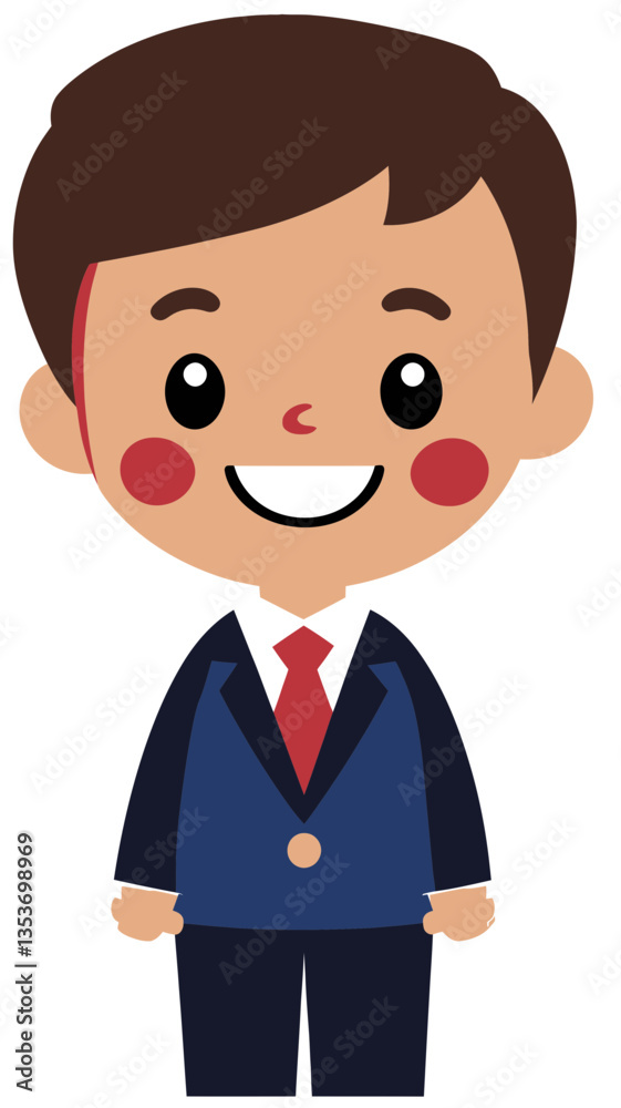 Cheerful Cartoon Boy in Blue Blazer and Red Tie for Professional Design Projects Cheerful Cartoon Boy in Blue Blazer and Red Tie for Professional Design Projects