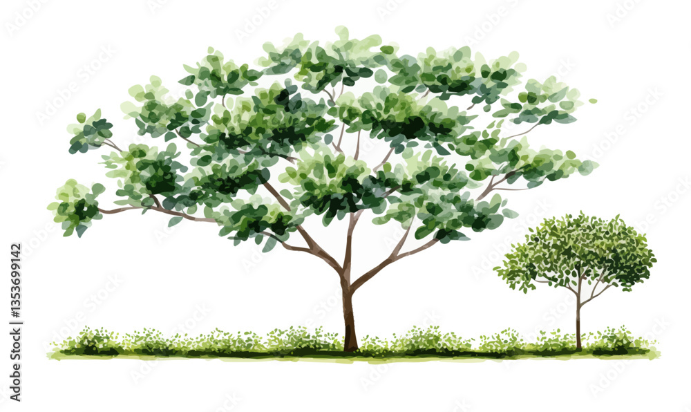 Obraz premium Minimalist Watercolor Green Tree Vector for Landscape and Architecture Design