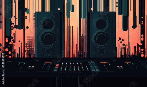 AI-Generated Minimalist Music Studio with Abstract Sound Visualization