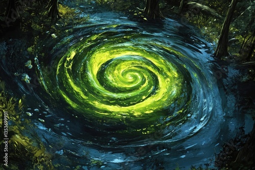 Mystical vortex in a forest pool