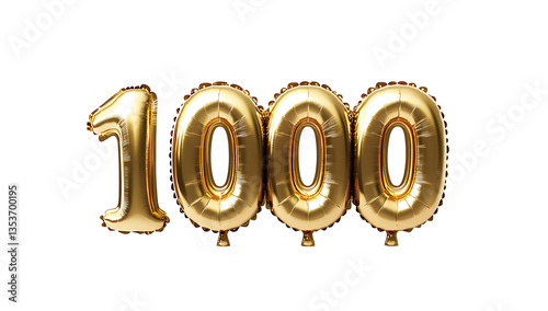 3D number 1000 golden balloon isolated on white background.PNG