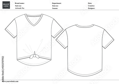 Regular fit Short sleeve basic t shirt vector template for ladies and baby girls. Technical fashion flat sketch with crew neckline illustration mock up front, back