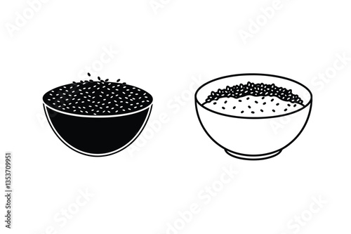Black and White Bowls of Quinoa Grain Food Illustration