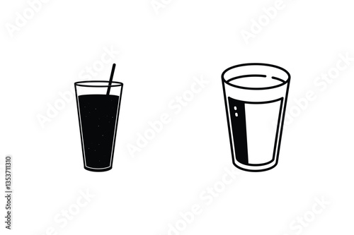 Simple Drink Icons Glass, Beverage, Liquid, Straw, Filled, Empty