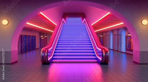 Neon stairway, vibrant colors