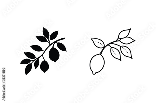 Lemon Tree Branch Icons Filled, Outline, Citrus, Fruit, Design