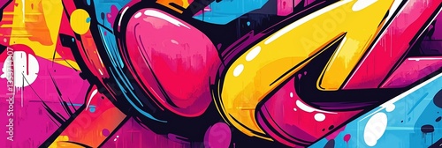 Colorful street festival banner featuring vivid graffiti artwork in a lively urban setting