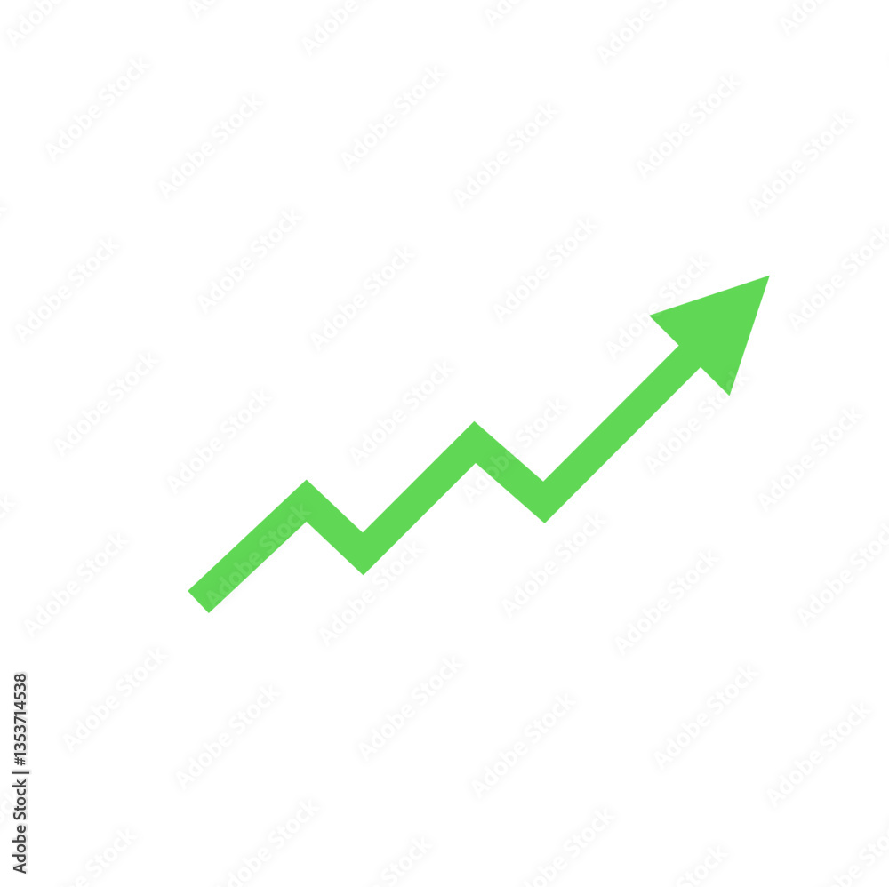 Growing green arrow up. Growth chart sign. Arrow indication statistic. Trade infographic. Vector illustration. Growing green arrow up. Growth chart sign. Arrow indication statistic. Trade infographic. Vector illustration.