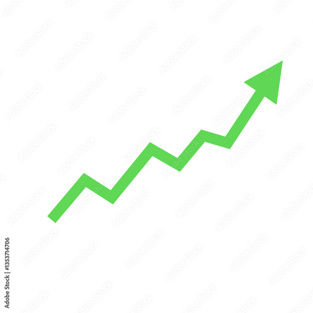 Growing green arrow up. Growth chart sign. Arrow indication statistic. Trade infographic. Vector illustration. Growing green arrow up. Growth chart sign. Arrow indication statistic. Trade infographic. Vector illustration.
