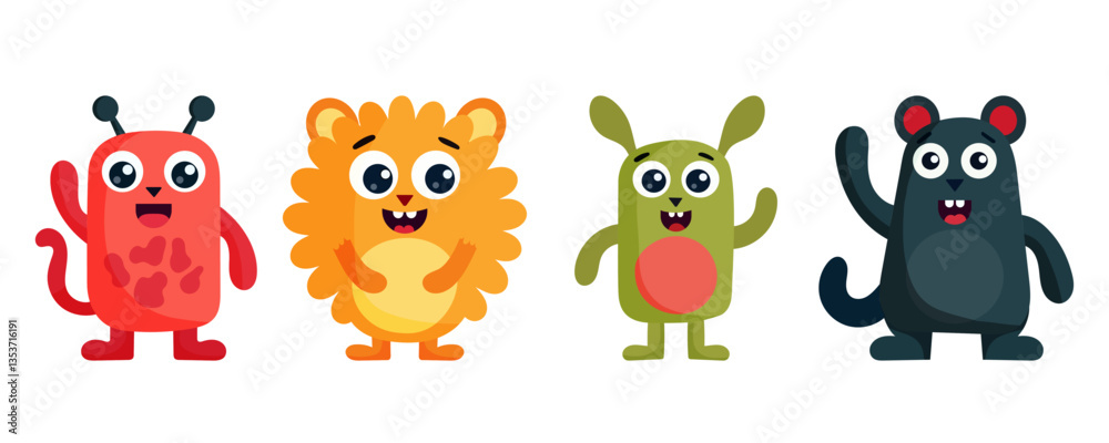Obraz premium Funny cartoon monster character. Kids cartoon character design for poster, baby products logo and packaging design.