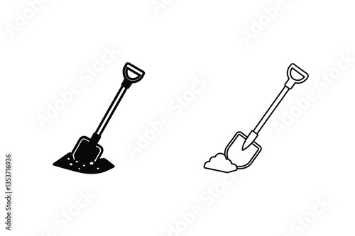 Shovel Icons Black, White, Gardening, Digging, Sand, Ground, Tool, Equipment, Farm, Construction