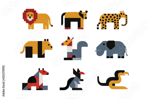 Geometric Animals Lion, Tiger, Leopard, Elephant, Fox, Kangaroo, Snake