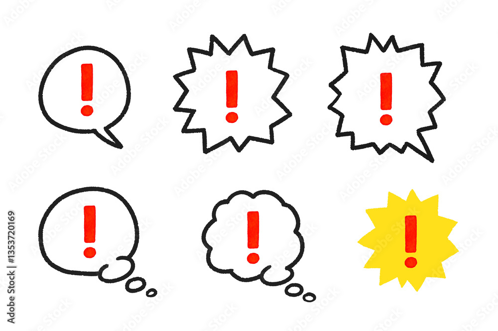 Obraz premium !(ビックリマーク)のかわいい手書き文字・吹き出しセット 手描き水彩イラスト素材