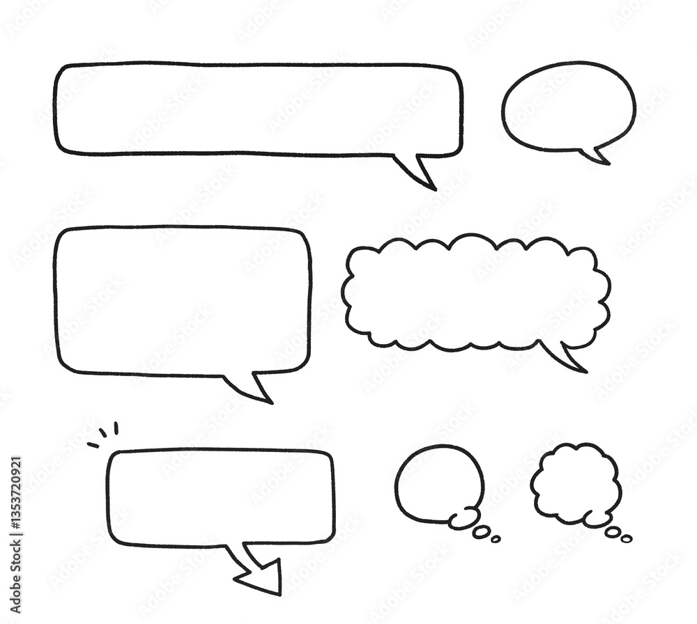 シンプルな吹き出しのセット 手描きイラスト素材 シンプルな吹き出しのセット 手描きイラスト素材