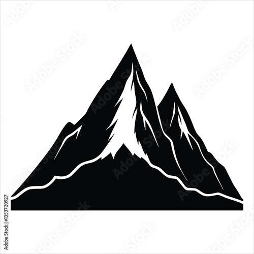 Vector illustration mountain landscape with peaks, hills on white background. Black Mountain. Mountain Silhouette. Ai generated.