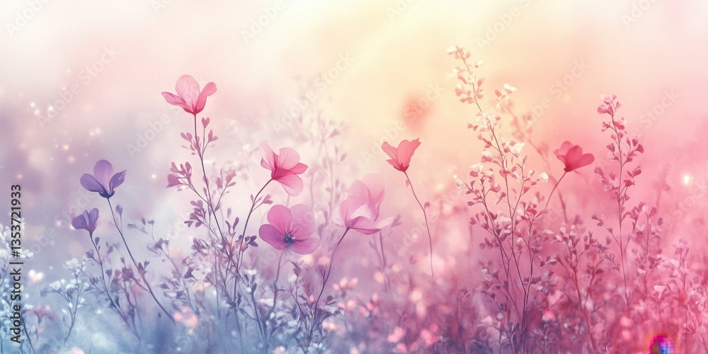 Serene Floral Symphony: An array of delicate flowers in a soft, pastel-colored garden, evoking a sense of tranquility and beauty. Capture the gentle embrace of nature's artistry.