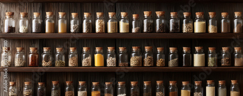 Wallpaper Mural collection of herbal remedies displayed glass jars wooden shelves, showcasing various spices and ingredients that evoke sense of natural wellness Torontodigital.ca