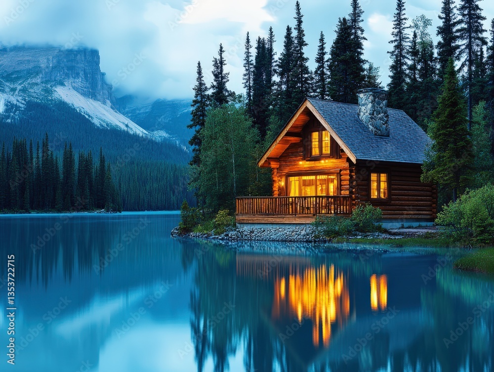 Fototapeta premium Rustic wooden cabin by the lake