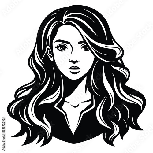 beautiful girl with long wavy hair. isolated white background. vector silhouette illustration