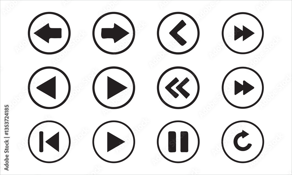 Media player icons. Play and pause buttons icon set, ideal for media players. Vector illustration Eps 10 Media player icons. Play and pause buttons icon set, ideal for media players. Vector illustration Eps 10