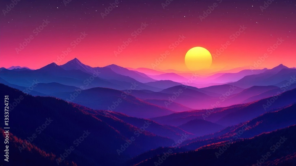 Fototapeta premium Vibrant Sunset Over Majestic Mountain Ranges