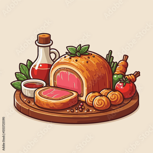 meat, food, traditional, slice, dinner, pastry, meal, beef, cooking, red, lunch, holiday, wellington, sauce, roasted, recipe, puff, cut, fillet, stuffed, steak, pie, christmas, tradition, ingredient, 