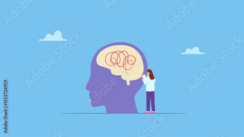 A woman makes psychological observations on the state of mind. Psychologists, psychiatrists observe patients concept.