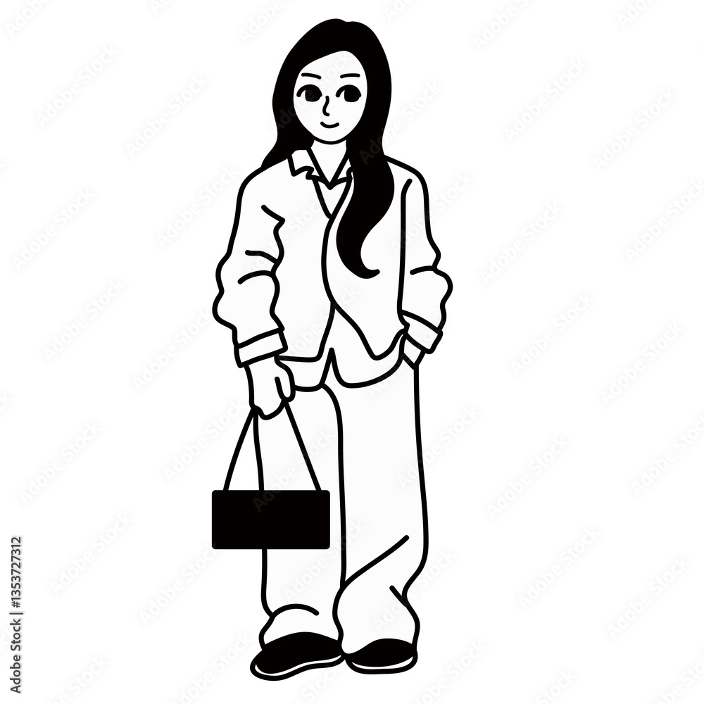 おしゃれ ファッション 女性 線画 ベクター おしゃれ ファッション 女性 線画 ベクター