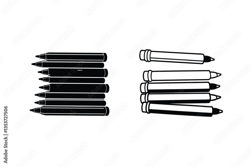 Black and White Crayons and Markers Art Supplies, Drawing Tools Black and White Crayons and Markers Art Supplies, Drawing Tools