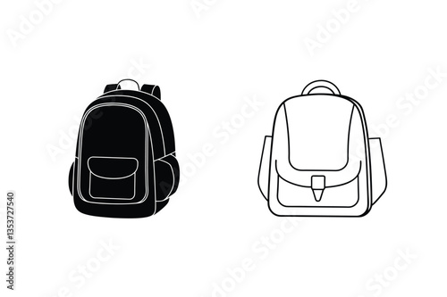 Backpack Designs Black, Outline, School, Travel, Bag, Carry, Student, Hiking, Gear, Accessories