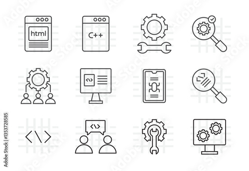 software development outline icon set