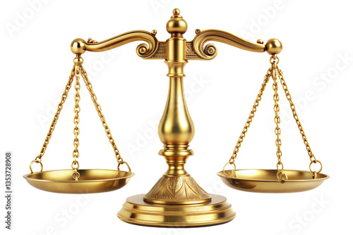 Golden scales of justice isolated on transparent background. Png