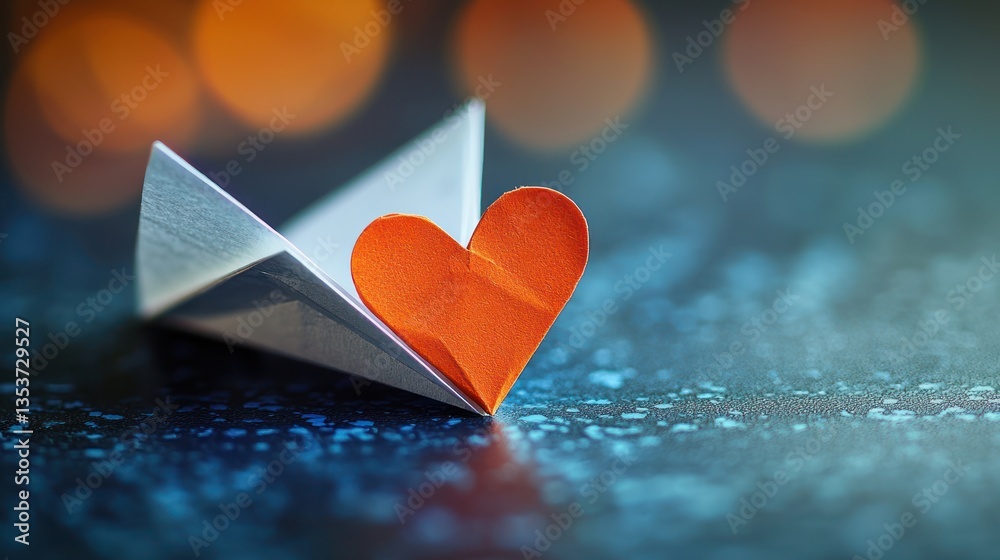 Fototapeta premium Origami heart on paper plane