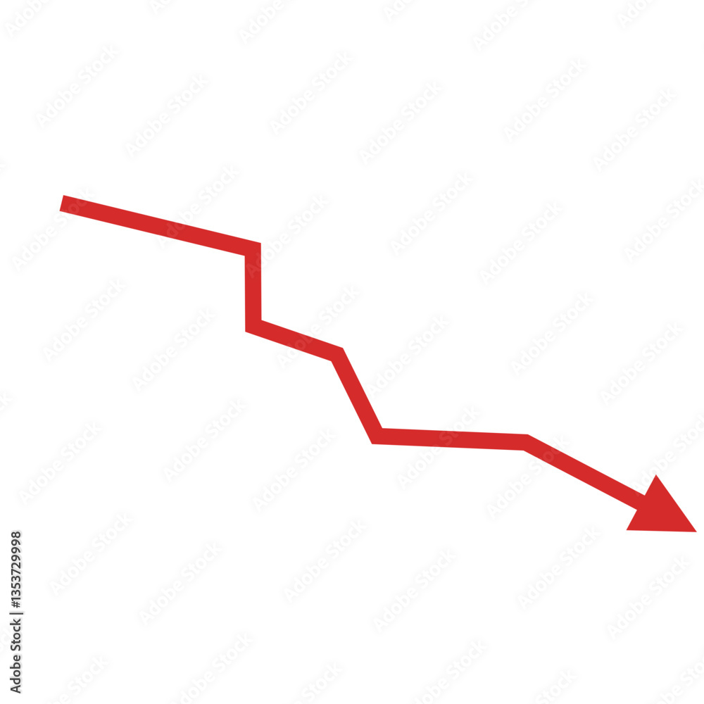 Red arrow going down stock icon. Financial market crash icon for your website design. Graph chart downtrend symbol. Red arrow going down stock icon. Financial market crash icon for your website design. Graph chart downtrend symbol.