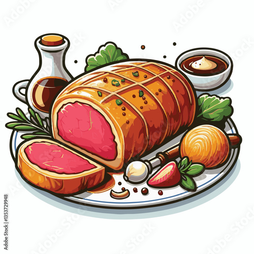 meat, food, traditional, slice, dinner, pastry, meal, beef, cooking, red, lunch, holiday, wellington, sauce, roasted, recipe, puff, cut, fillet, stuffed, steak, pie, christmas, tradition, ingredient, 