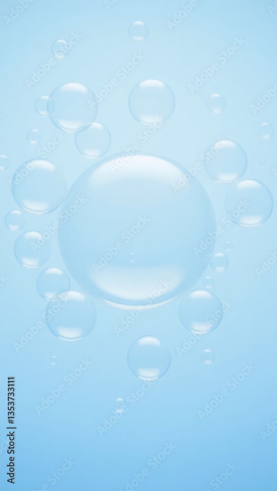 Collection of Transparent Light Blue Bubbles with Overlapping Layers and Depth Collection of Transparent Light Blue Bubbles with Overlapping Layers and Depth